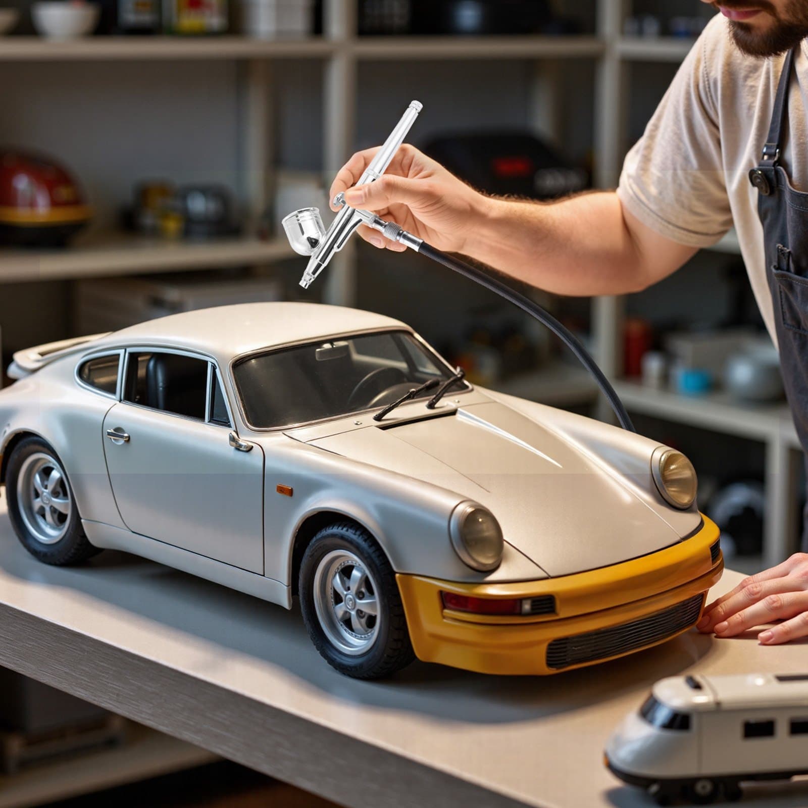 Sada airbrushů, vzduchový kompresor 1/6 KM, 3 airbrushy, 3 koncovky, barva