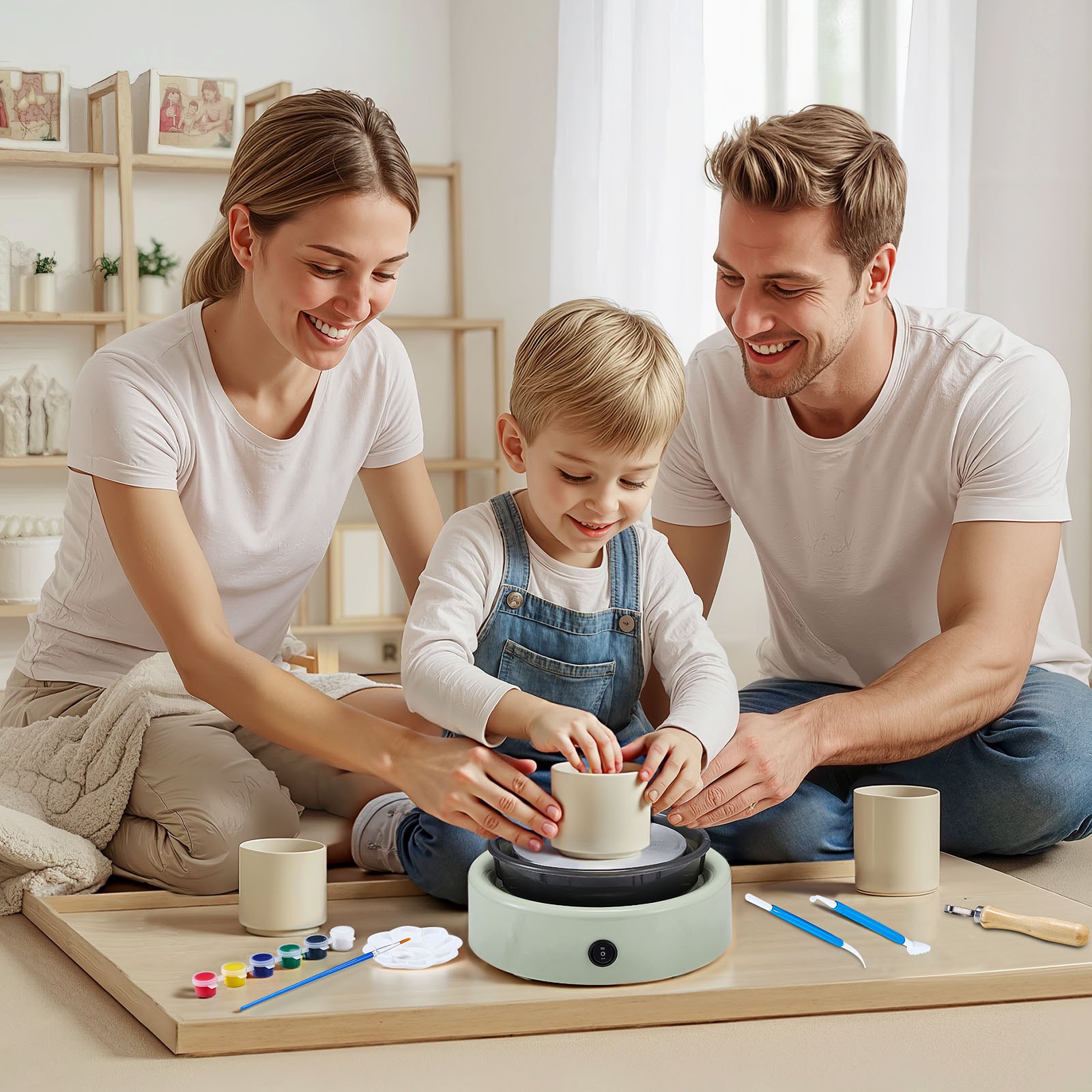 Miniaturní elektrické hrnčířské kolo na hlínu pro děti, 158 mm, otočné, zelené