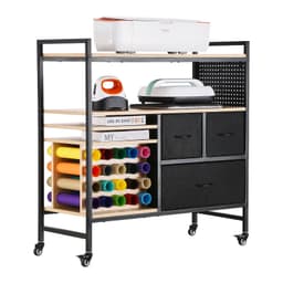 Pojízdný vozík a pracovní stůl pro skladování s 20 držáky na role vinylu, 3 zásuvky, černý - miniatura 12