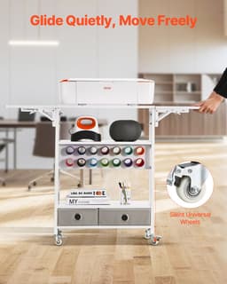 Pojízdný vozík a pracovní stůl pro skladování, 14 držáků na role vinylu, 2 zásuvky, skládací - miniatura 9