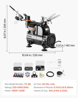 Sada airbrushů, vzduchový kompresor 1/6 KM, 3 airbrushy, 3 koncovky, barva - miniatura 11