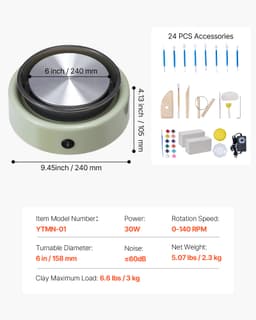 Miniaturní elektrické hrnčířské kolo na hlínu pro děti, 158 mm, otočné, zelené - miniatura 11