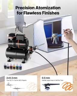 Sada airbrushů, vzduchový kompresor 1/6 KM, 3 airbrushy, 3 koncovky, nádrž - miniatura 6