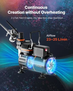 Sada aerografů, vzduchový kompresor 1/6 HP, 3 aerografy, 3 trysky, 2 ventilátory - miniatura 9