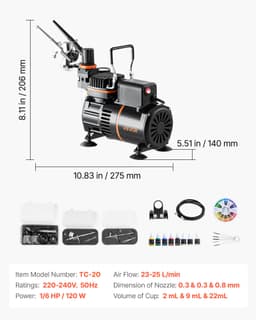 Sada aerografů, vzduchový kompresor 1/6 HP, 3 aerografy, 3 trysky, 2 ventilátory - miniatura 11