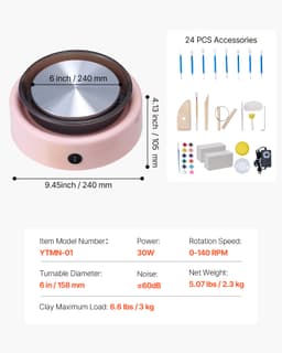 Mini elektrické hrnčířské kolo pro děti, 158 mm, otočné, růžové - miniatura 11
