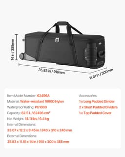 Kufr na kolečkách pro studiové vybavení 910 x 300 x 355 mm (35,83 x 11,81 x 14 palců) taška na kolečkách pro fotoaparát - miniatura 11