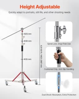 Odolný světelný stojan s kolečky, max. výška 10,5 stop/320 cm, trojnožka - miniatura 7