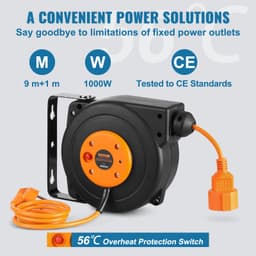 Naviják prodlužovacího kabelu, napájecí kabel na bubnu 9 m 1000 W, přívodní kabel 1 m - miniatura 7