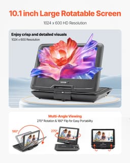 Přenosný DVD přehrávač s otočným HD displejem 256 mm a baterií s výdrží 4 hodiny - miniatura 6