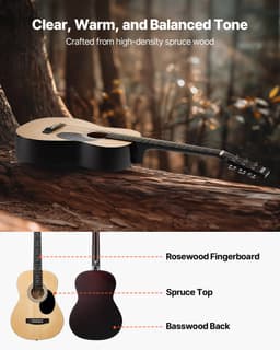 Akustická kytara dreadnought 36 palců / 914,4 mm, přírodní začátečnický balíček s gig bagem pro teenagery - miniatura 6