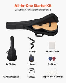 Akustická kytara dreadnought 36 palců / 914,4 mm, přírodní začátečnický balíček s gig bagem pro teenagery - miniatura 10