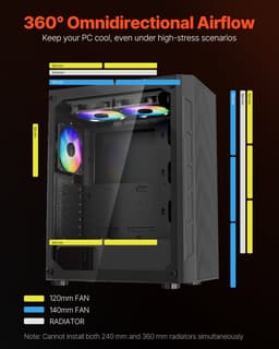 Počítačová skříň ATX Mid-Tower pro hraní se 3 ARGB ventilátory 120 mm - miniatura 7