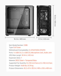 PC skříň Full-Tower pro hraní, 3 PWM ventilátory 140 mm pro E-ATX základní desku - miniatura 11