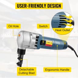 Elektrická řezačka na plech 380 W, 1800 ot./min, 220 V, s vyměnitelnými břity, kufřík pro uskladnění, řezačka plechu pro řezání nerezové oceli, hliníku, plastu - miniatura 8