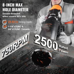 Diamantová jádrová vrtačka s podstavou. Maximální průměr diamantového vrtacího korunku: 20 cm. Maximální hloubka: 60 cm. Výkon: 2500 W, 750 ot./min. Vylepšené vrtání na mokro i na sucho - miniatura 7