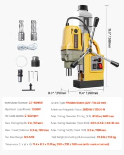 Magnetická vrtačka 1200 W, 2810 lbf, magnetická vrtačka, průměr vrtu 1,6 palce, žlutá - miniatura 11