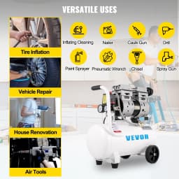 Kompresor vzduchu 20,8 l, přenosný kompresor 1 HP, bezolejový kompresor s ocelovou nádrží 750 W, pancake kompresor 115 PSI, ultratichý kompresor pro domácí opravy, plnění pneumatik - miniatura 10
