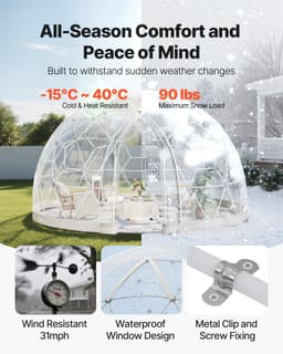 Zahradní stan 12 x 7,2 stop, pro 4–7 osob, průhledný, geodetický dóm - miniatura 8