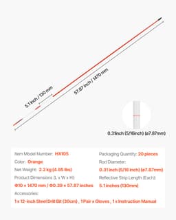 20 ks reflexních značek pro příjezd, průměr 5/16 palce, 58 palců, reflexní tyče na sníh - miniatura 11