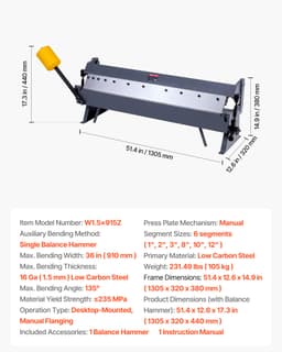 Ohýbačka plechu 36 palců/910 mm, šířka ohybu, boxová ohýbačka 0–135° 16 Ga, ohýbačka plechu 6 prstů - miniatura 11