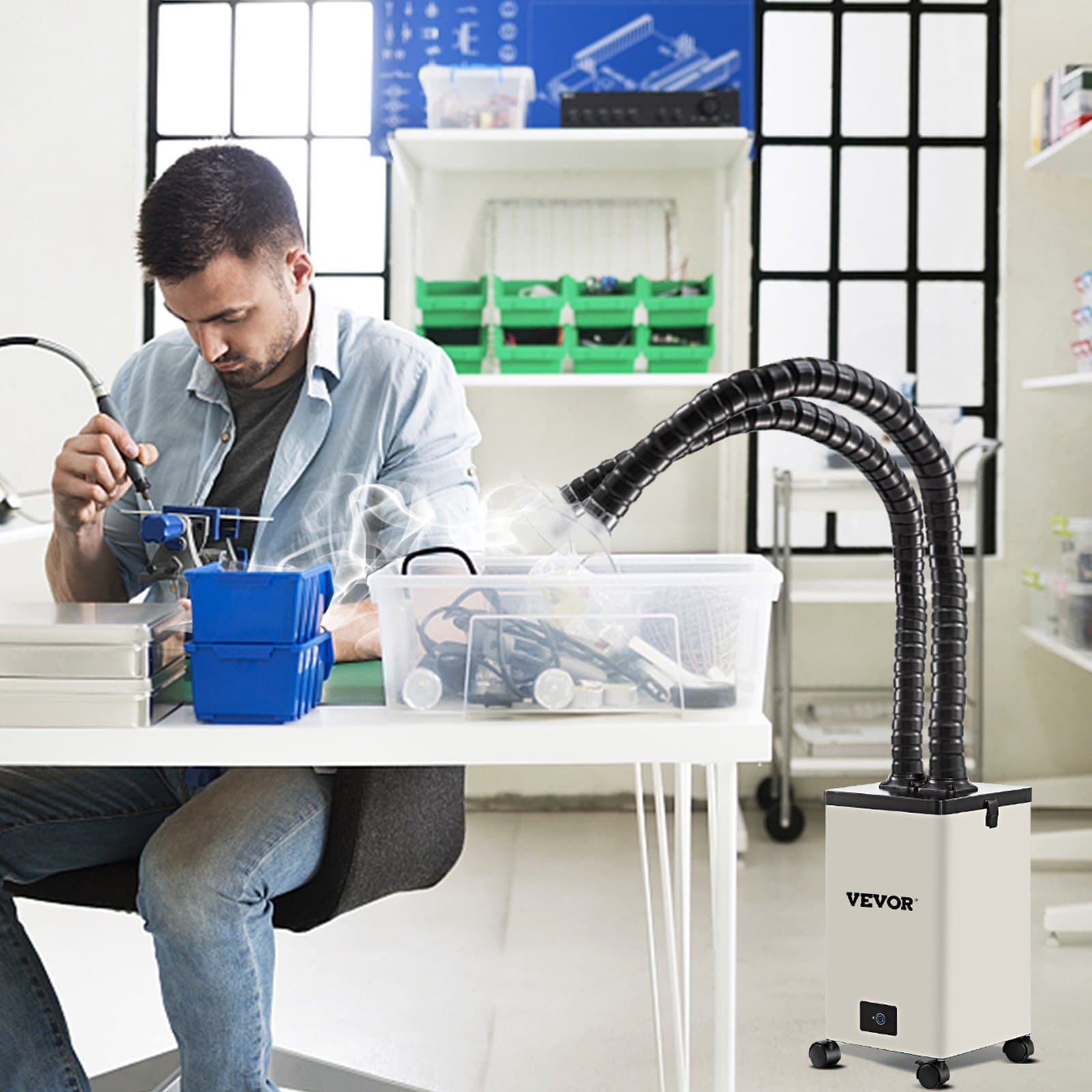 Odsavač výparů z pájení 150 W, odsavač kouře 106 CFM, 3stupňové filtry, 3 rychlosti, s hadicí pro pájení, laserové gravírování a svařování DIY