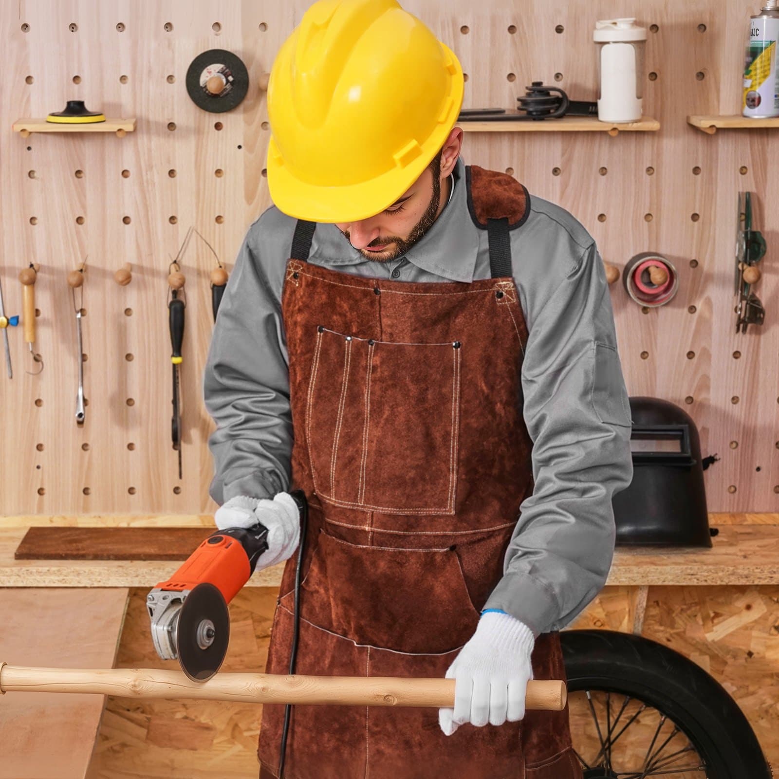 Kožená svařovací zástěra, odolná a tepelně odolná, z hovězí kůže