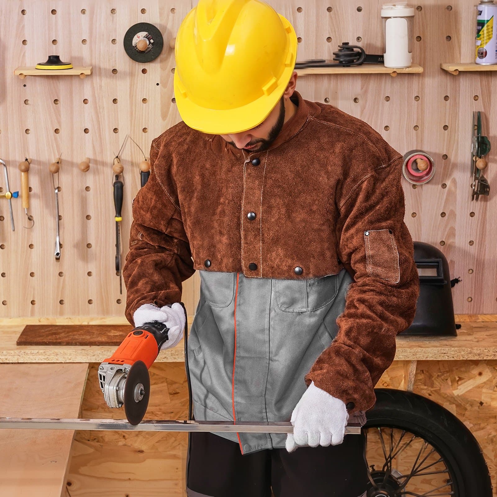 Kožený ohnivzdorný svařovací rukáv, velikost L