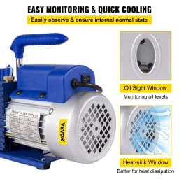 Lopatkové vakuové čerpadlo 3 CFM 1/4 HP pro chladivo, vakuové čerpadlo pro klimatizaci, Velká Británie, R134a, 1720 ot./min, jednostupňové - miniatura 9