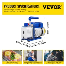 Lopatkové vakuové čerpadlo 3 CFM 1/4 HP pro chladivo, vakuové čerpadlo pro klimatizaci, Velká Británie, R134a, 1720 ot./min, jednostupňové - miniatura 11