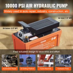 Pneumatické hydraulické čerpadlo, tlak nádrže 6895 bar, 1,9 l, výstup oleje NPT 10 mm, vstup NPT 6,4 mm, hadice 2 m, nožní pneumatický pedál hydraulického čerpadla pro lisy rámů karoserií a pracoviště tažných sloupků, oranžové - miniatura 10