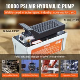 Pneumatické hydraulické čerpadlo, tlak nádrže 6895 bar, 1,9 l, výstup oleje NPT 10 mm, vstup NPT 6,4 mm, hadice 2 m, nožní pneumatický pedál hydraulického čerpadla pro lisy rámů karoserií a tažné sloupky, šedé - miniatura 10