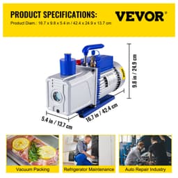 Dvoustupňové vakuové čerpadlo 10 CFM, čerpadlo pro chladivo 1 HP, pro klimatizaci, mražení potravin, opravy aut, vakuální odstraňování přebytečného tepla (VP280) - miniatura 11