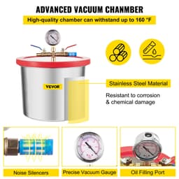 Vakuová komora 2 galony/7,6 l, pro silikon a epoxid, odplyňovací, 4 ft³/min (113 l/min), vakuové čerpadlo 1/3 HP - miniatura 8