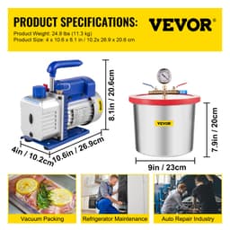 Vakuová komora 2 galony/7,6 l, pro silikon a epoxid, odplyňovací, 4 ft³/min (113 l/min), vakuové čerpadlo 1/3 HP - miniatura 11