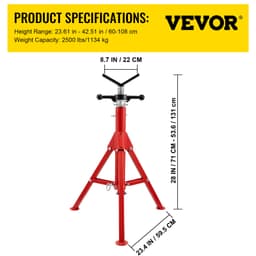 Stojan na trubky s V-hlavou pro průměry 0,3–30,5 cm, nastavitelná výška 71,1–132,1 cm, stojany na trubky s nosností 1133,9 kg, přenosné skládací stojany na trubky, tělo z uhlíkové oceli s vyšší pevností - miniatura 11