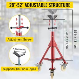 Stojan na trubky, zvedací stojan na trubky, stojan na trubky s V-hlavou, nastavitelná výška 71,12–132,08 cm, zvedací stojany na trubky s kolečky nosnost 400,1 kg, skládací přenosné stojany na trubky 0,3175–30,48 cm, ocelový zvedací stojan na trubky - miniatura 6