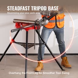 Řetězové svěrák s trojnožným stojanem | Rozsah pro trubky od 3,2 do 152 mm | Nosnost 600 kg | Přenosný stojan se skládacíma nohama a miskou na nářadí | Ideální pro instalatérské a potrubní práce - miniatura 8