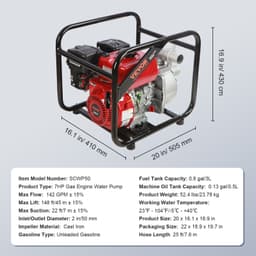 Benzínové vodní čerpadlo, 2 palce, 7 HP, 142 GPM, výtlak 148 stop, sací hloubka 22 stop, čtyřtaktní čerpadlo pro přečerpávání vody a odpadků poháněné benzínem, přenosné, vysokotlaké s 25ft hadicí pro zavlažování bazénu, certifikováno EPA - miniatura 11