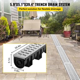 Systém liniového odvodnění, liniový žlab s kovovou mřížkou, 150 x 130 mm, odvodňovací žlab z HDPE, černý plastový podlahový vtok do garáže, odtoková mřížka 3 x 39, s 3 krytkami, do zahrady, příjezdu – 3 ks - miniatura 6