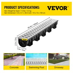 Systém liniového odvodnění, liniový žlab s kovovou mřížkou, 150 x 130 mm, odvodňovací žlab z HDPE, černý plastový podlahový vtok do garáže, odtoková mřížka 3 x 39, s 3 krytkami, do zahrady, příjezdu – 3 ks - miniatura 11