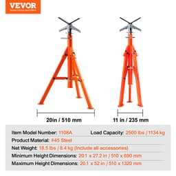 Stojan na trubky, 1133,9 kg, odolný stojan na trubky, nastavitelný stojan na trubky s V-hlavou výšky 69,1–132,1 cm, 45#, ocelový skládací stojan na trubky pro průměr 1,3–30,5 cm - miniatura 11
