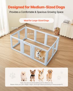 Ohrádka pro štěňata, 1,9 x 1,2 x 0,7 m, průhledná plastová ohrádka pro velké psy, voděodolná ohrádka pro štěňata s okénky a zámkem ve dveřích, snadno čistitelná, odolná porodní sada pro psy a kočky do domácnosti - miniatura 9