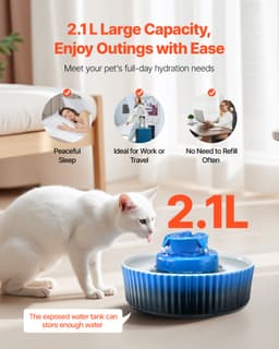 Keramická fontána pro kočky, Cupcake Pet 2,1 l, porcelánový dávkovač vody pro kočky s ultra tichým čerpadlem, 360° napájecí oblast a vícestupňový filtrační systém, pro kočky a psy (modrá) - miniatura 6