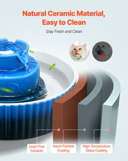 Keramická fontána pro kočky, Cupcake Pet 2,1 l, porcelánový dávkovač vody pro kočky s ultra tichým čerpadlem, 360° napájecí oblast a vícestupňový filtrační systém, pro kočky a psy (modrá) - miniatura 7