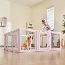 Ohrádka pro štěňata, 1,54 x 1,5 x 0,6 m, průhledná plastová ohrádka pro velké psy, voděodolná ohrádka pro štěňata s okénky a zámkem ve dveřích, snadno čistitelná, odolná porodní sada pro psy a kočky do domácnosti - miniatura 1