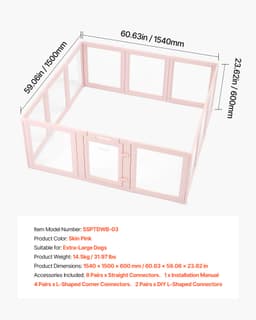 Ohrádka pro štěňata, 1,54 x 1,5 x 0,6 m, průhledná plastová ohrádka pro velké psy, voděodolná ohrádka pro štěňata s okénky a zámkem ve dveřích, snadno čistitelná, odolná porodní sada pro psy a kočky do domácnosti - miniatura 11