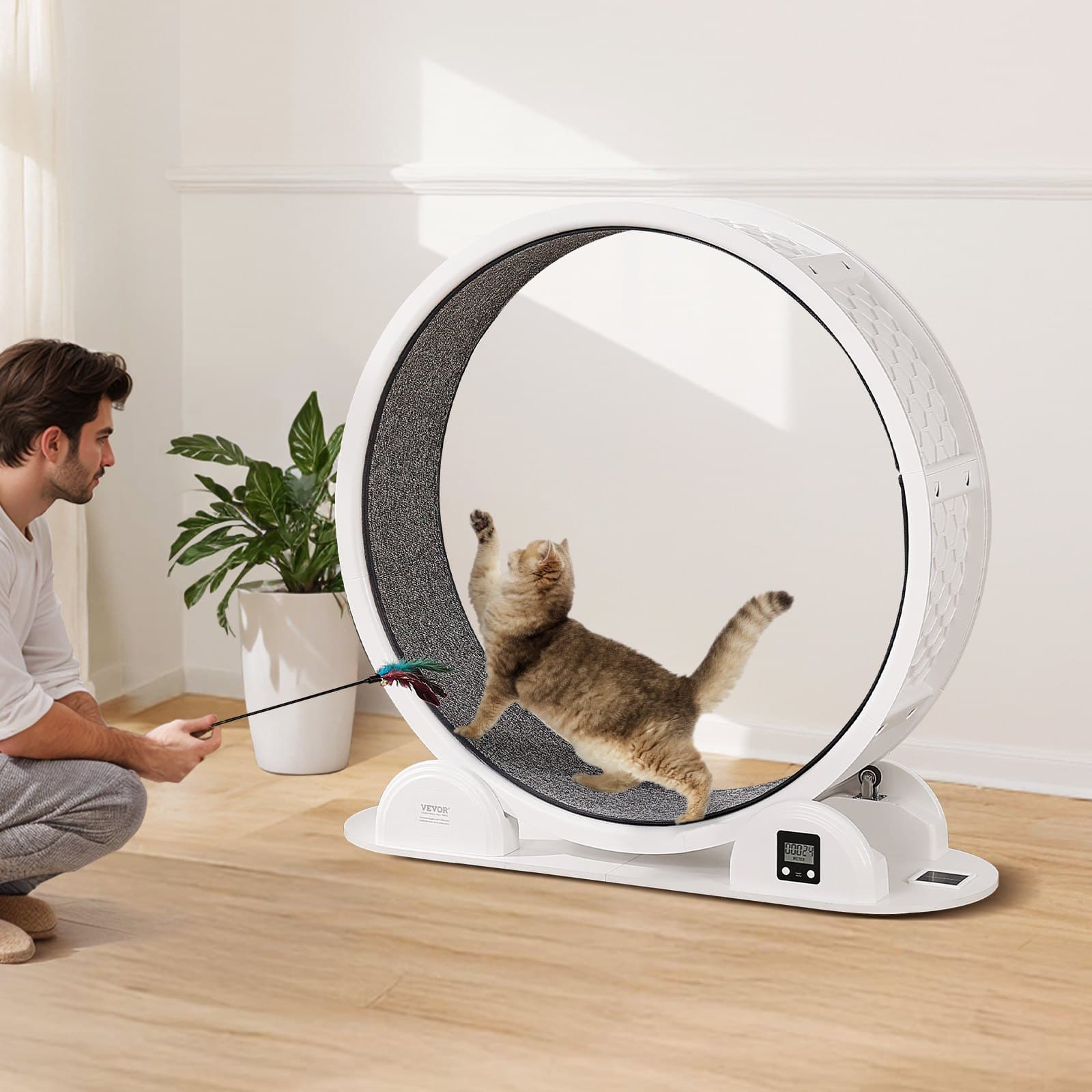 Běžecké kolo pro kočky s krokoměrem, 40,8 palce, běžecké kolo pro kočky s brzdou a polstrovaným pásem, tichý běhací pás pro domácí kočky do 30 lb, cvičební zařízení pro zdraví a kondici mazlíčků, bílé