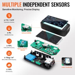 Monitor kvality vzduchu 9 v 1, CO2, teplota, vlhkost, formaldehyd, TVOC, tester AQI, profesionální měřič částic PM2,5, PM10, PM1,0 pro vnitřní i venkovní použití, měřič kvality vzduchu s alarmovými prahovými hodnotami - miniatura 8
