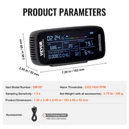 Monitor kvality vzduchu 9 v 1, CO2, teplota, vlhkost, formaldehyd, TVOC, tester AQI, profesionální měřič částic PM2,5, PM10, PM1,0 pro vnitřní i venkovní použití, měřič kvality vzduchu s alarmovými prahovými hodnotami - miniatura 11